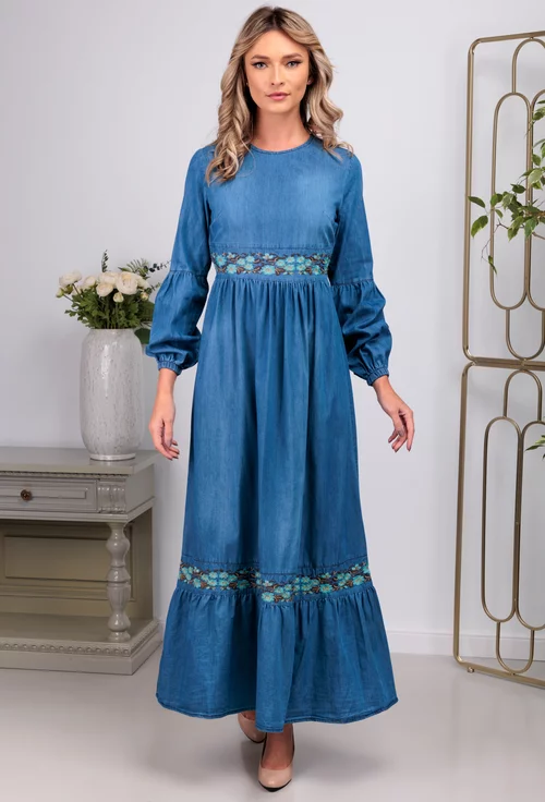 Rochie in nuanta bleu cu maneci lungi