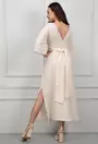 Rochie ivoire cu detalii lila si decolteu in v