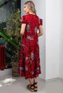 Rochie lunga cu imprimeu floral nuanta rosu inchis