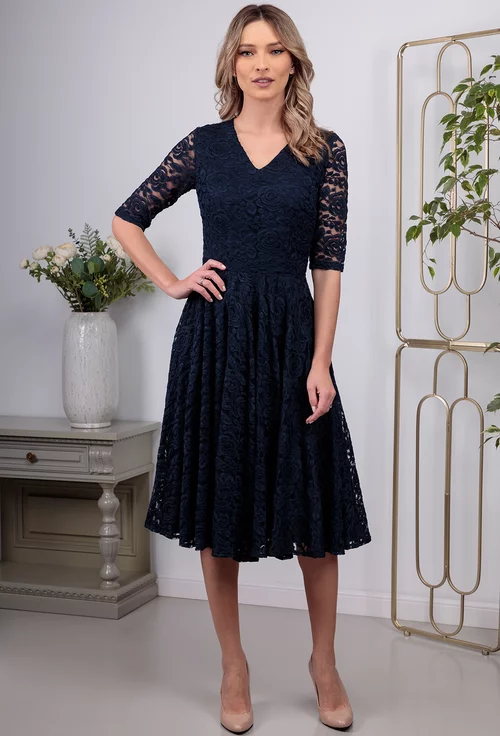 Rochie navy din dantela cu decolteu in V