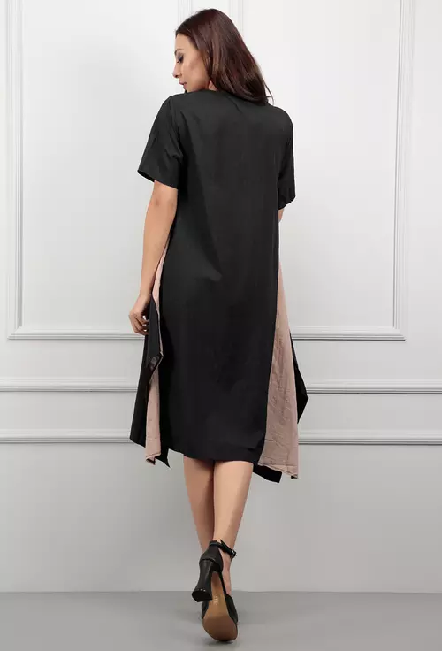 Rochie neagra cu bej croiala in A