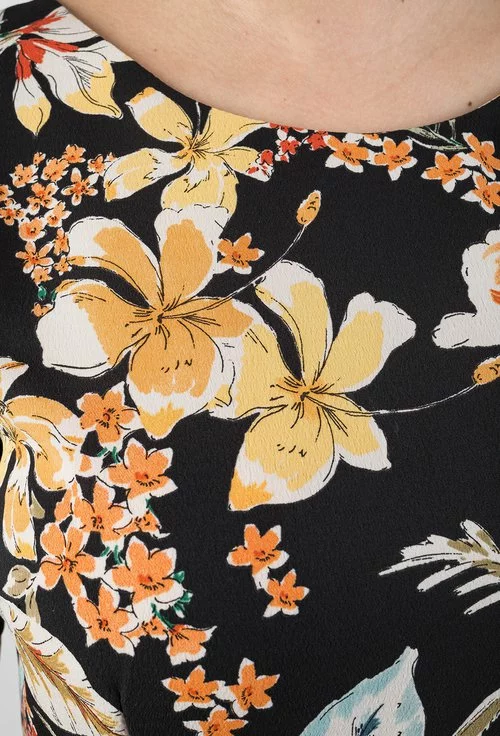 Rochie neagra cu imprimeu floral colorat Raily