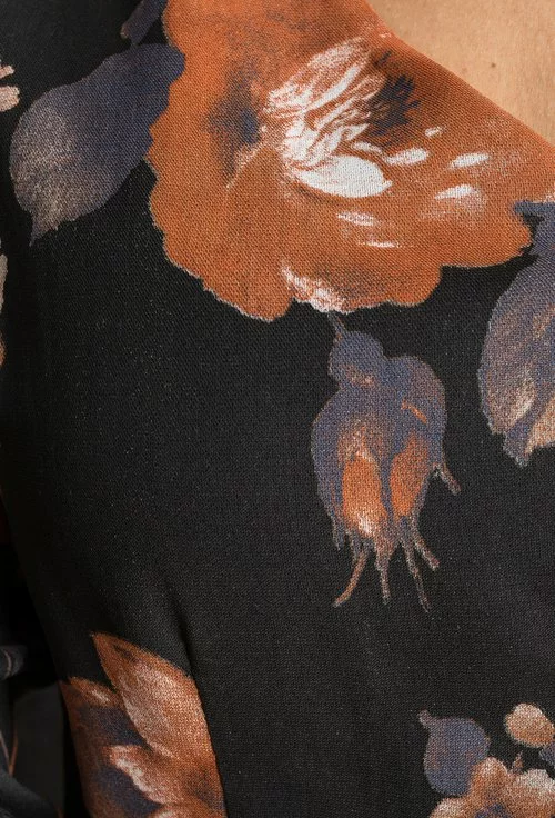 Rochie neagra cu imprimeu floral caramiziu Alberta