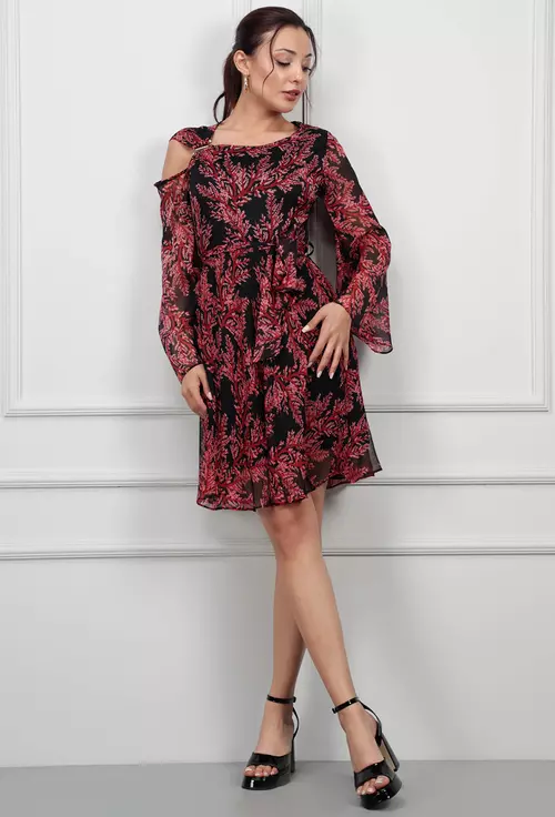 Rochie neagra cu imprimeu rosu