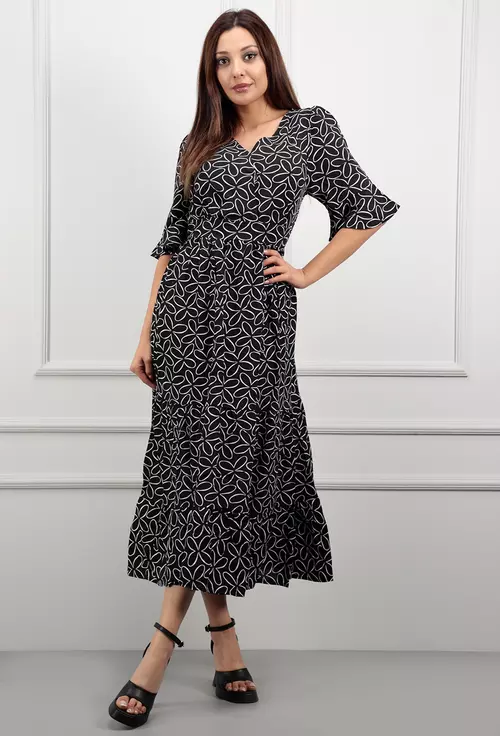 Rochie neagra cu motive albe