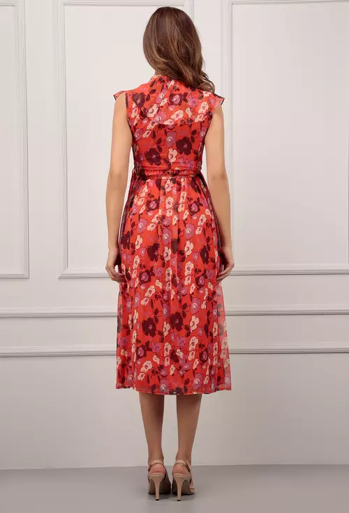 Rochie petrecuta rosie cu imprimeu