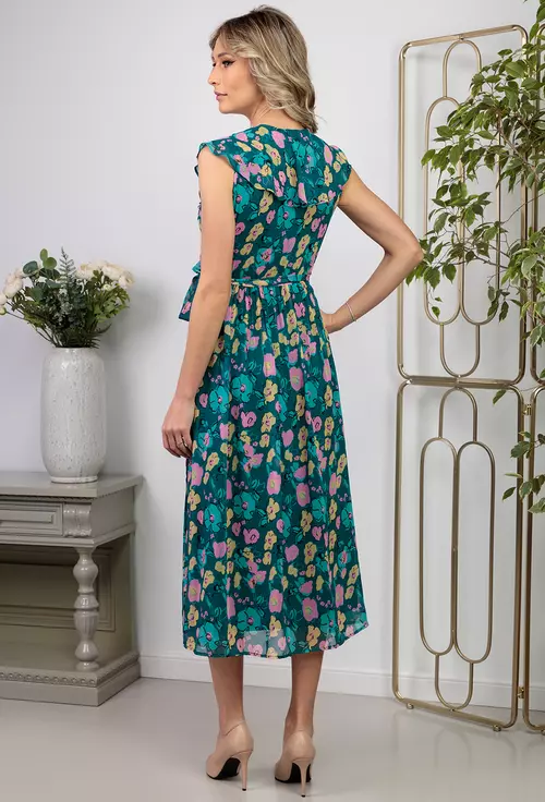 Rochie petrecuta verde cu imprimeu
