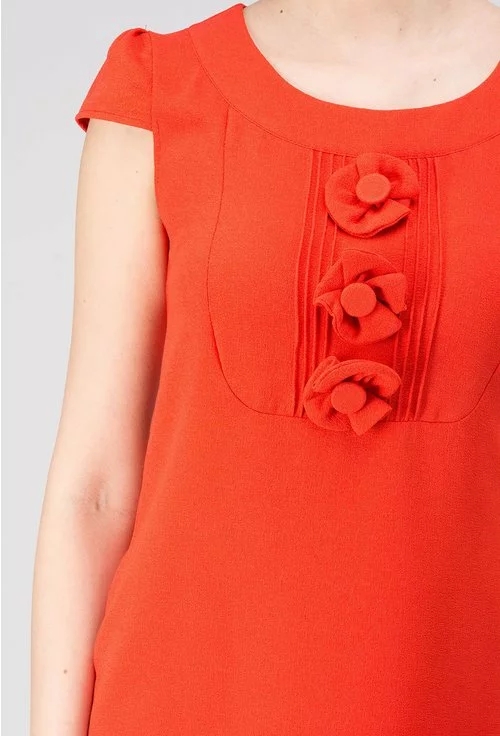Rochie portocalie cu aplicatii florale Chloe