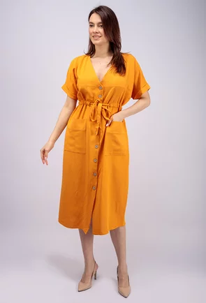 Rochie portocalie cu inchidere nasturi