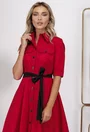 Rochie rosie cu buzunare si detalii negre