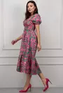 Rochie roz cu verde si decolteu patrat