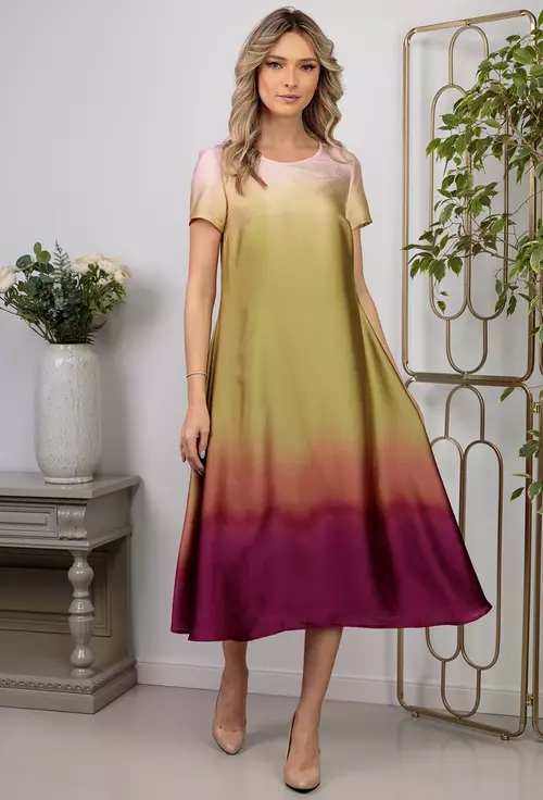 Rochie satinata cu imprimeu multicolor