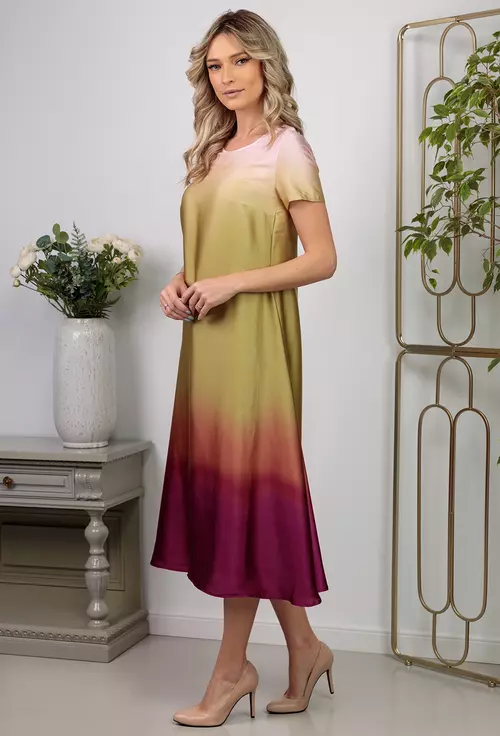 Rochie satinata cu imprimeu multicolor