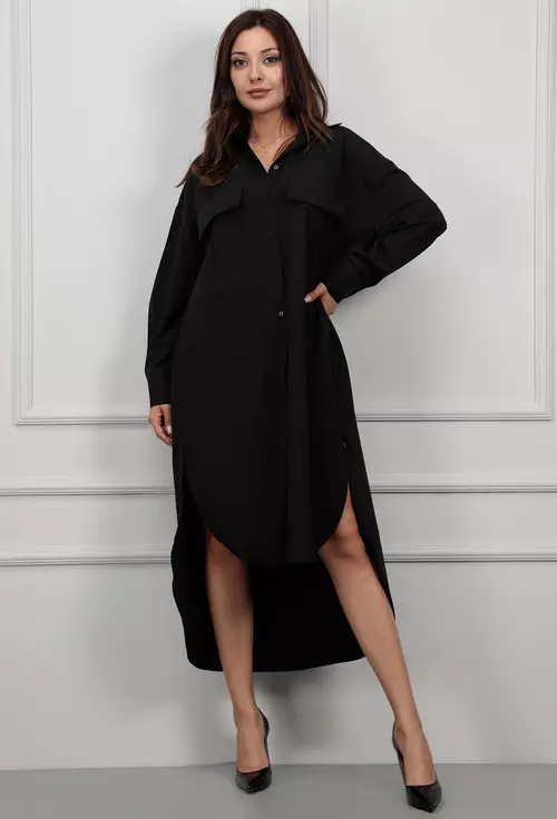 Rochie stil camasa asimetrica neagra