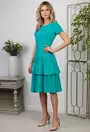 Rochie turcoaz accesorizata cu volane