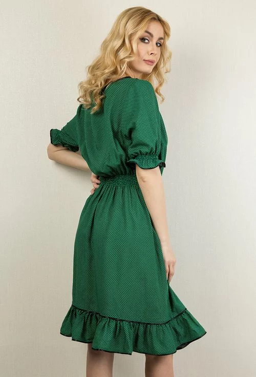 Rochie verde cu buline si volane Olga