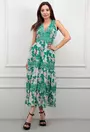 Rochie verde cu imprimeu floral si aplicatie dantela