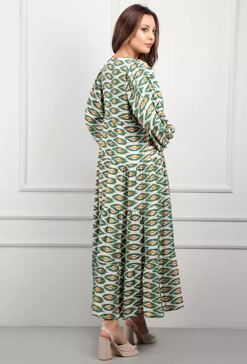 Rochie verde cu imprimeu multicolor