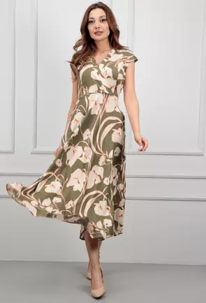 Rochie verde cu imprimeu si buzunare