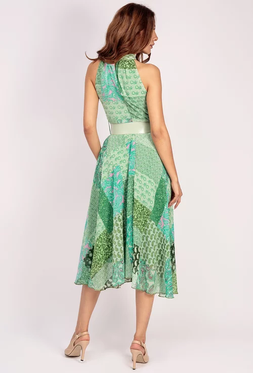 Rochie verde cu imprimeu si curea