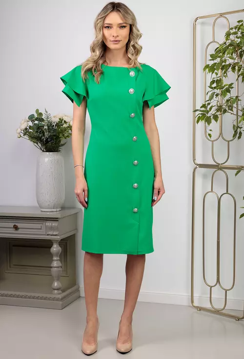 Rochie verde cu nasturi decorativi