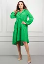 Rochie verde cu volane late si maneci lungi