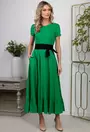 Rochie verde din in cu buzunare