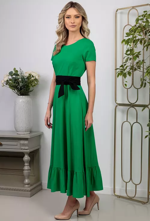 Rochie verde din in cu buzunare