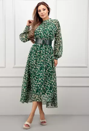Rochie verde din voal prevazuta cu imprimeu