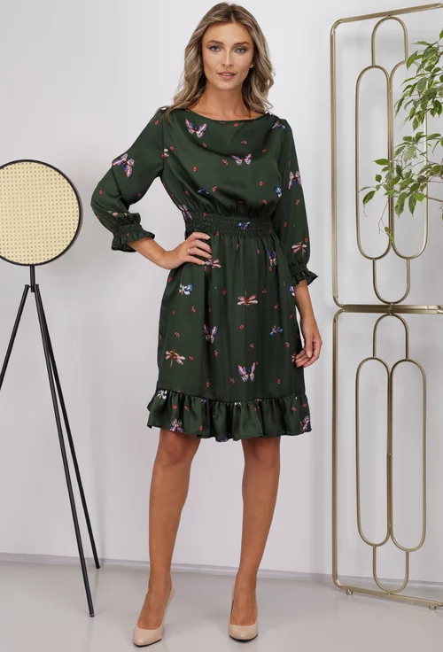 Rochie verde inchis cu imprimeu fluturi