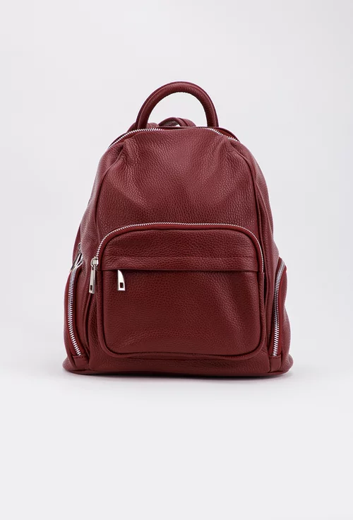Rucsac burgundy din piele cu buzunare