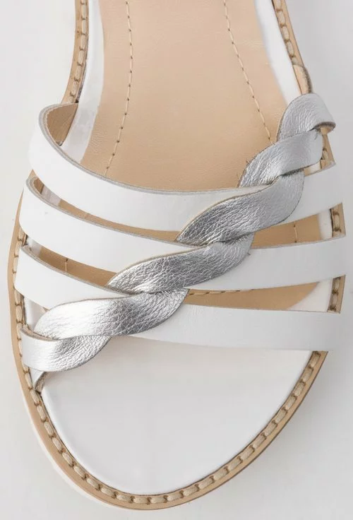 Sandale alb cu argintiu din piele naturala Rona