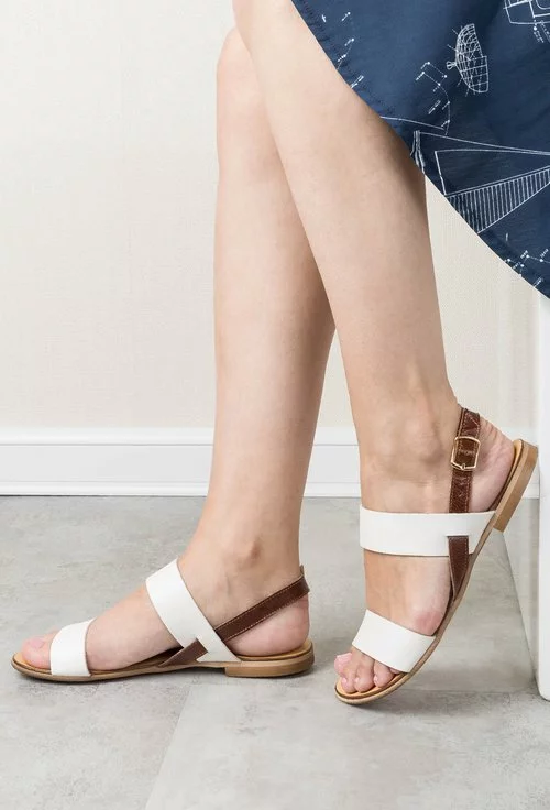 Sandale alb cu maro din piele naturala Clarisse