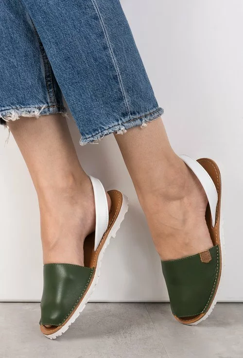 Sandale alb cu verde din piele naturala Edna