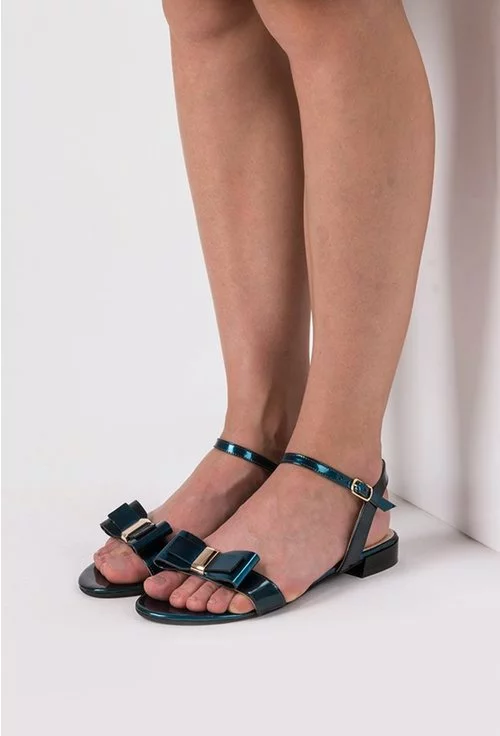 Sandale albastru sidefat din piele naturala Dorotea