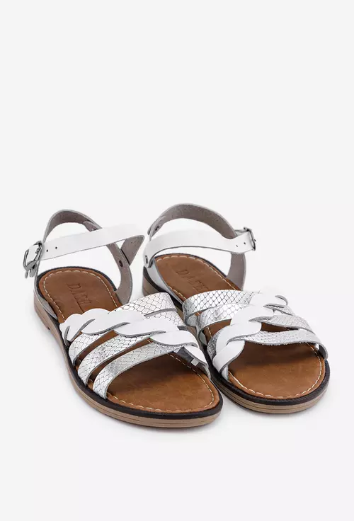 Sandale albe cu argintiu din piele