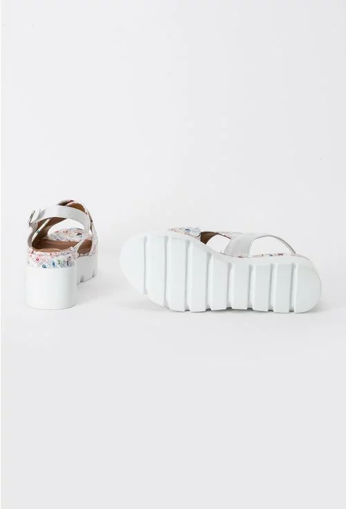 Sandale albe cu imprimeu floral multicolor din piele naturala Fabien