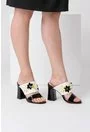 Sandale albe cu negru si model floral din piele naturala Ira