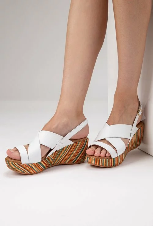 Sandale albe cu platforma colorata din piele naturala Zorna