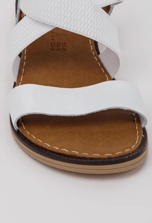 Sandale albe din piele cu barete elastice