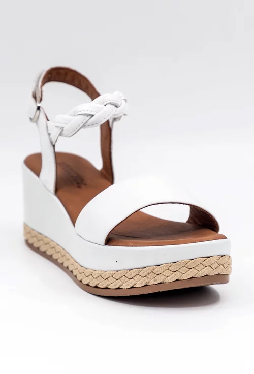Sandale albe din piele naturala box cu platforma