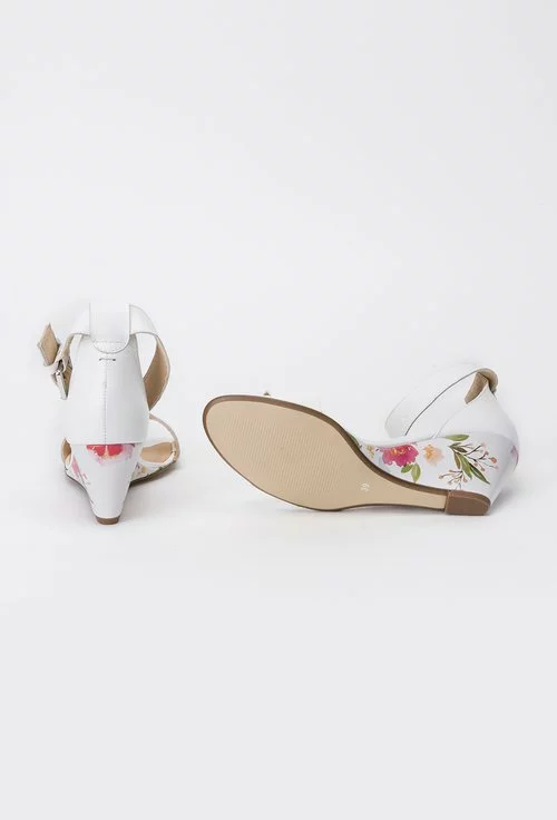 Sandale albe din piele naturala cu platforma cu imprimeu floral Elsa