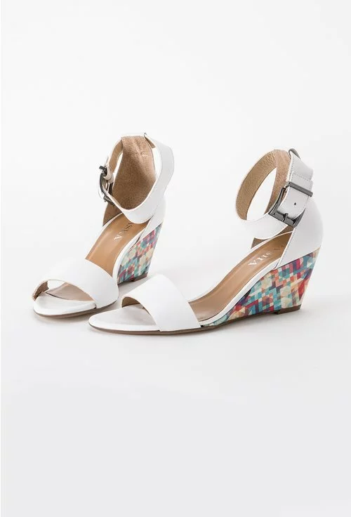 Sandale albe din piele naturala cu platforma cu imprimeu geometric Elsa