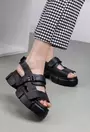 Sandale Alura negre din piele cu inchidere scai