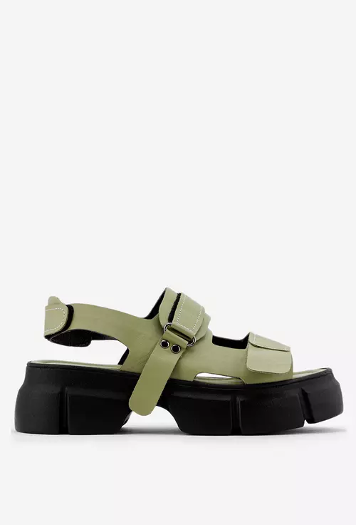 Sandale Alura verzi din piele cu inchidere scai