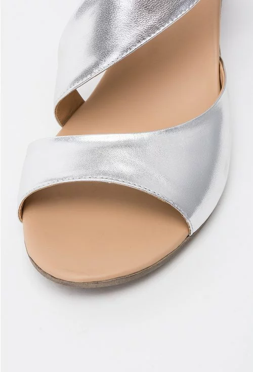 Sandale argintii din piele naturala Corelia