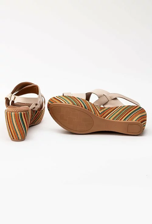 Sandale bej cu platforma colorata din piele naturala Zorna