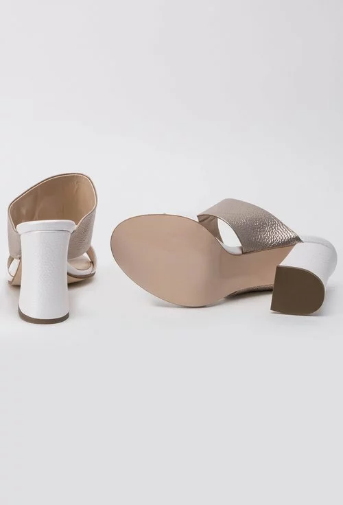 Sandale bej metalizat din piele naturala cu alb sidefat Daisy