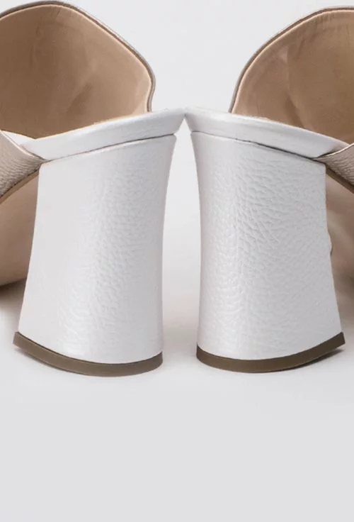 Sandale bej metalizat din piele naturala cu alb sidefat Daisy