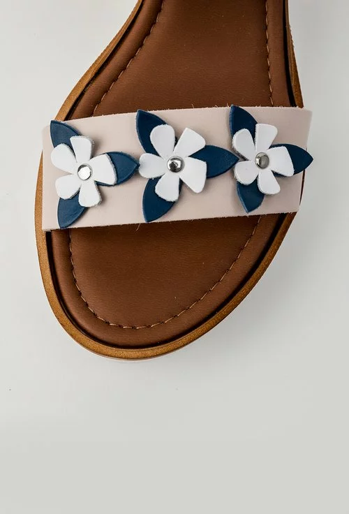 Sandale bleumarin din piele naturala cu platforma Flower
